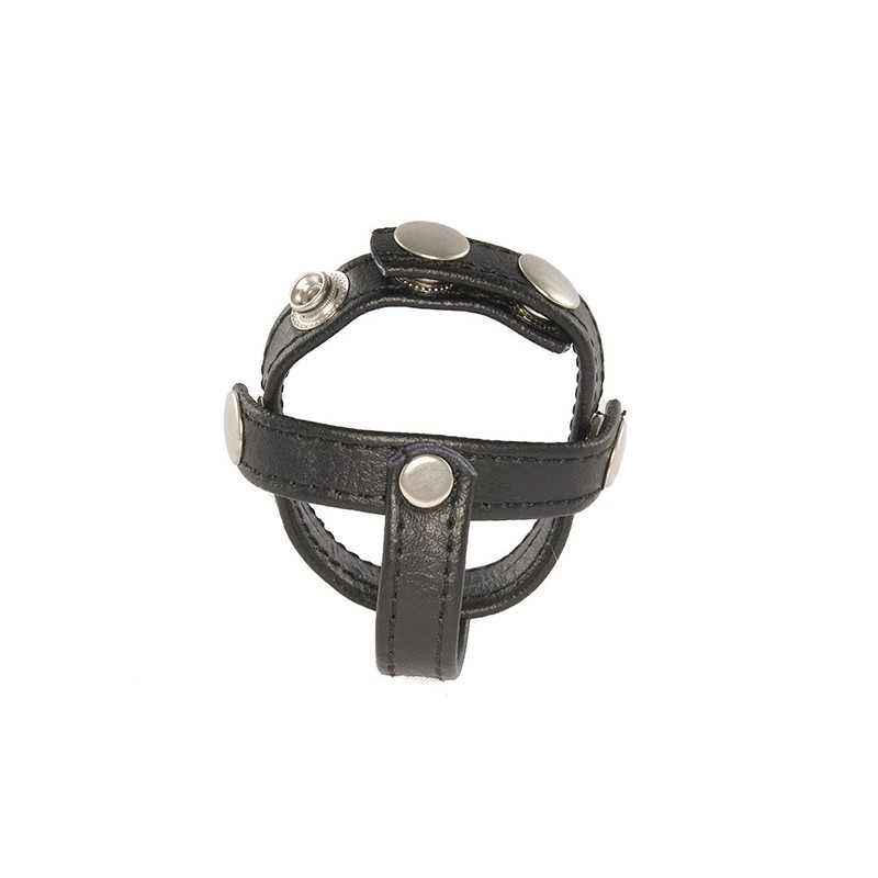 SI IGNITE H-Type Snap Ball Spreader, leather cockring, Black - TOYS